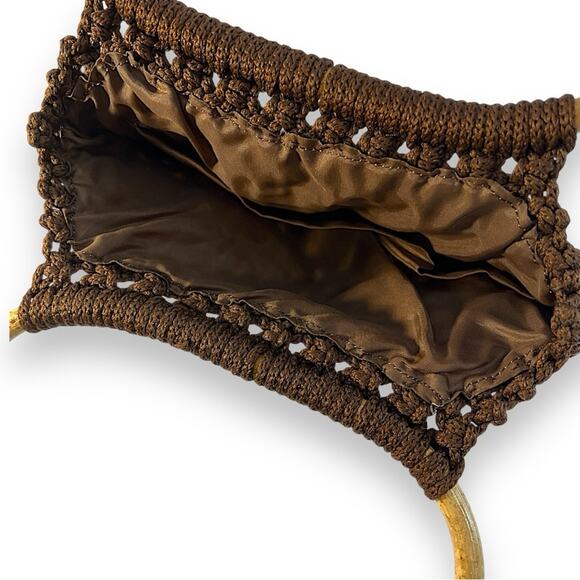 Chocolate Brown Crochet Bag with Bamboo Handles - Picture 6 of 8
